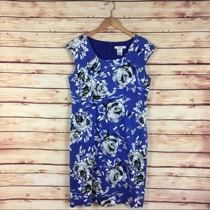 LK Bennett Floral Sheath Dress Cap Sleeve Blue 14